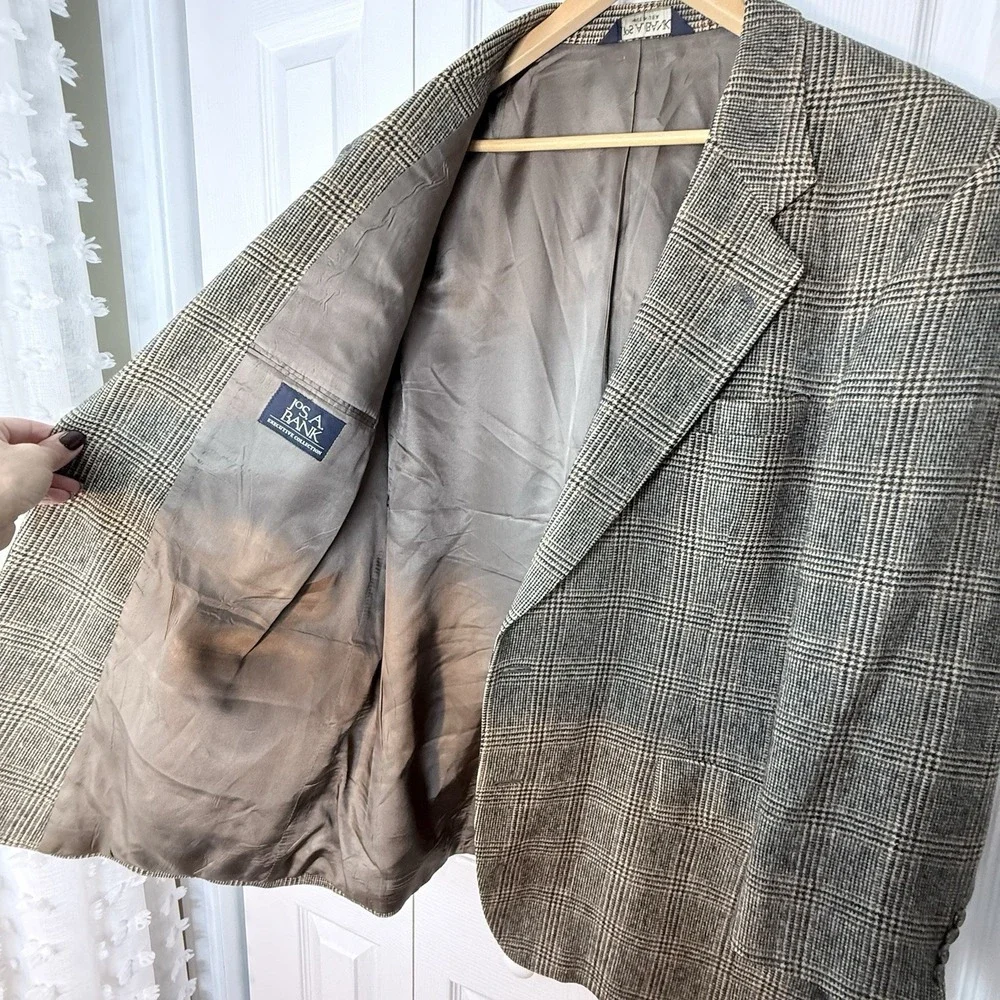 Jos A Bank Camel Hair Soft Tweed Blazer Men's 46L Gordon‎ Check Plaid Two Button